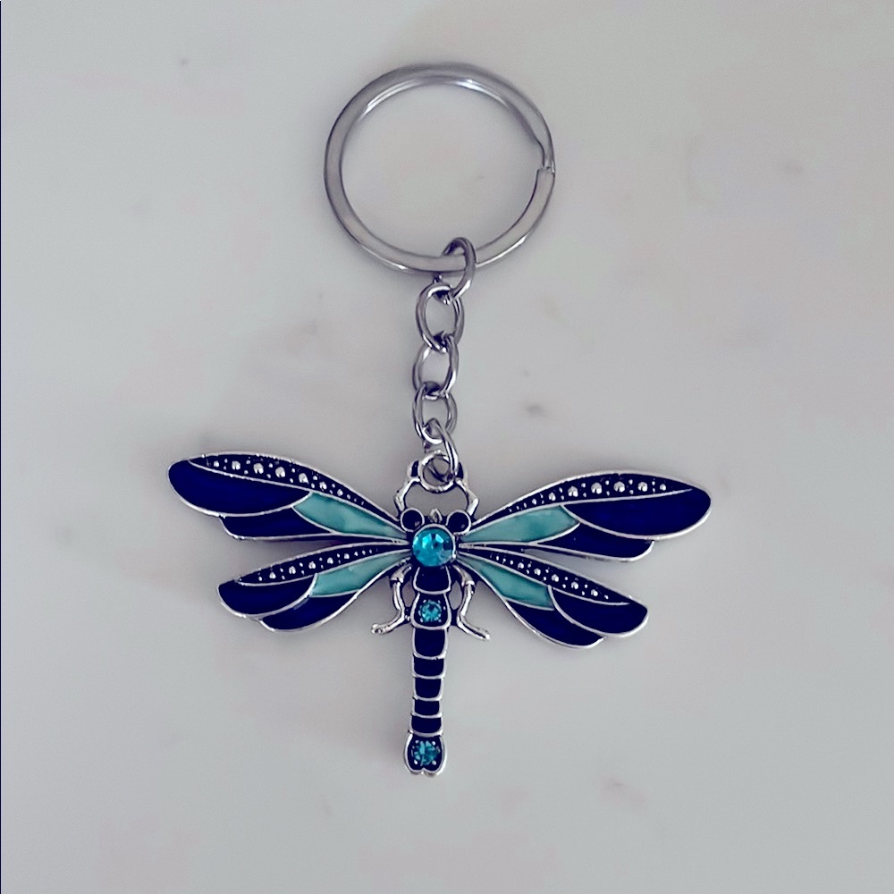 Dragonfly Keychain or Bag Charm with Blue and Silver Accents